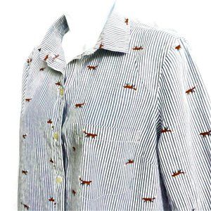 Old Navy Novelty Shirt Fox Stripe Lightweight Check Pocket Animal Lover Cotton M